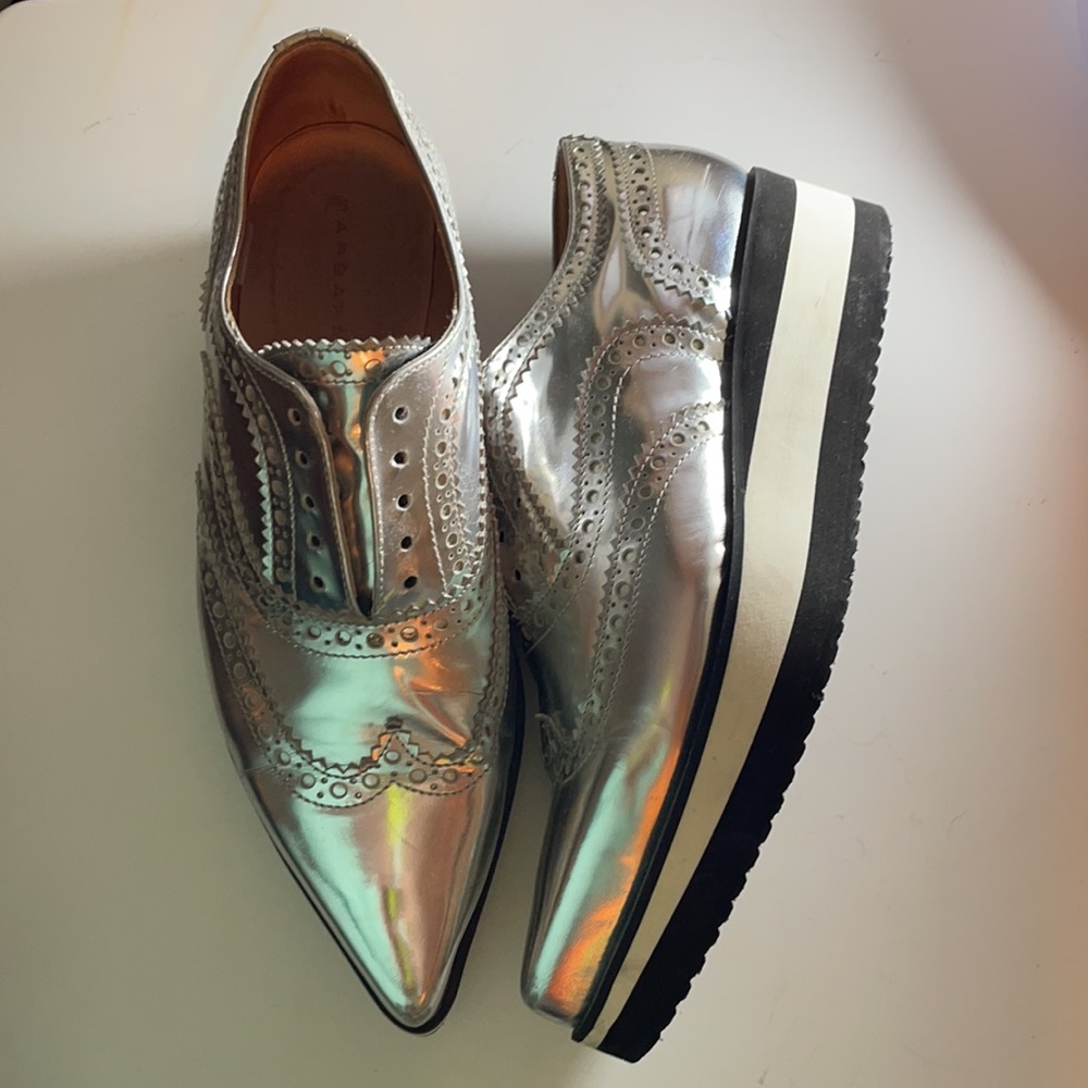 Barbara Bui Chrome Leather Flatform Brogues